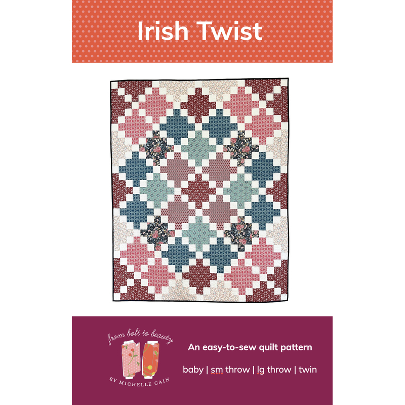 The front of the Irish Twist Quilt Pattern, showing the finished quilt isolated on a white background.