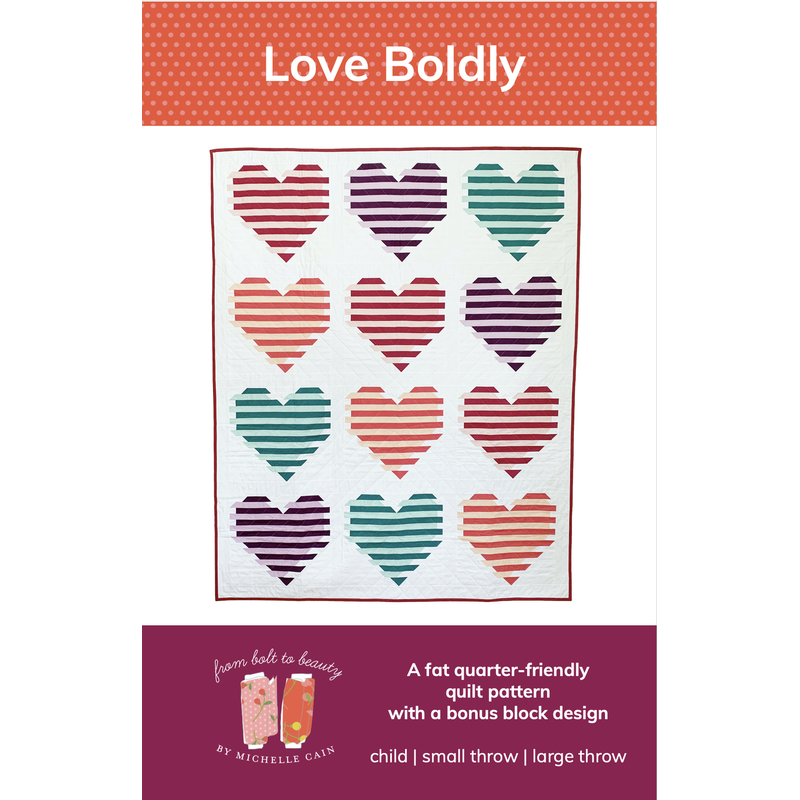 The front of the Love Boldly Quilt Pattern, showing the finished quilt isolated on a white background.