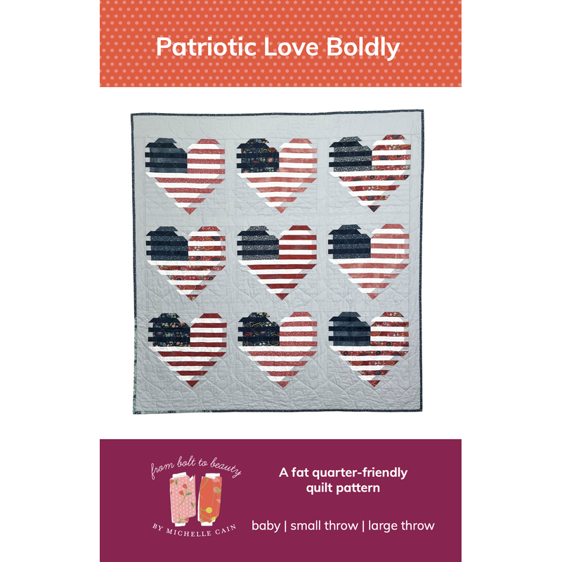 The front of the Patriotic Love Boldly Quilt Pattern, showing the finished quilt isolated on a white background.