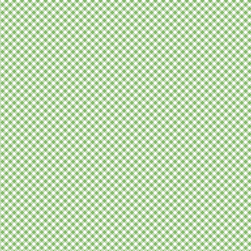 white fabric featuring a grass green gingham pattern