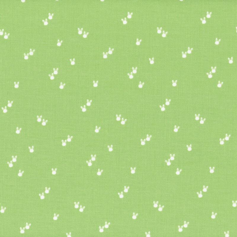small white bunny heads tossed on a tea green background