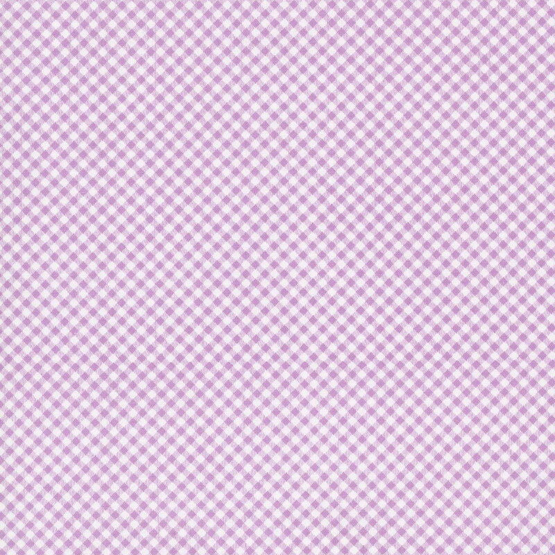 White fabric featuring a lavender gingham pattern