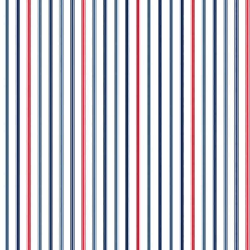 snow white fabric featuring alternating denim blue, navy blue, and red stripes