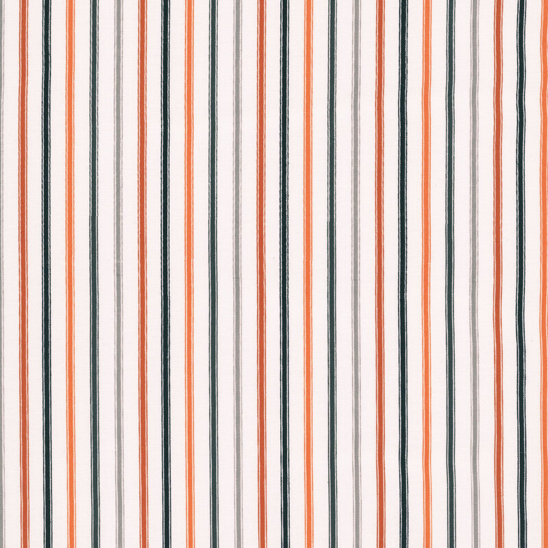 white fabric with alternating stripes in orange, black, and gray