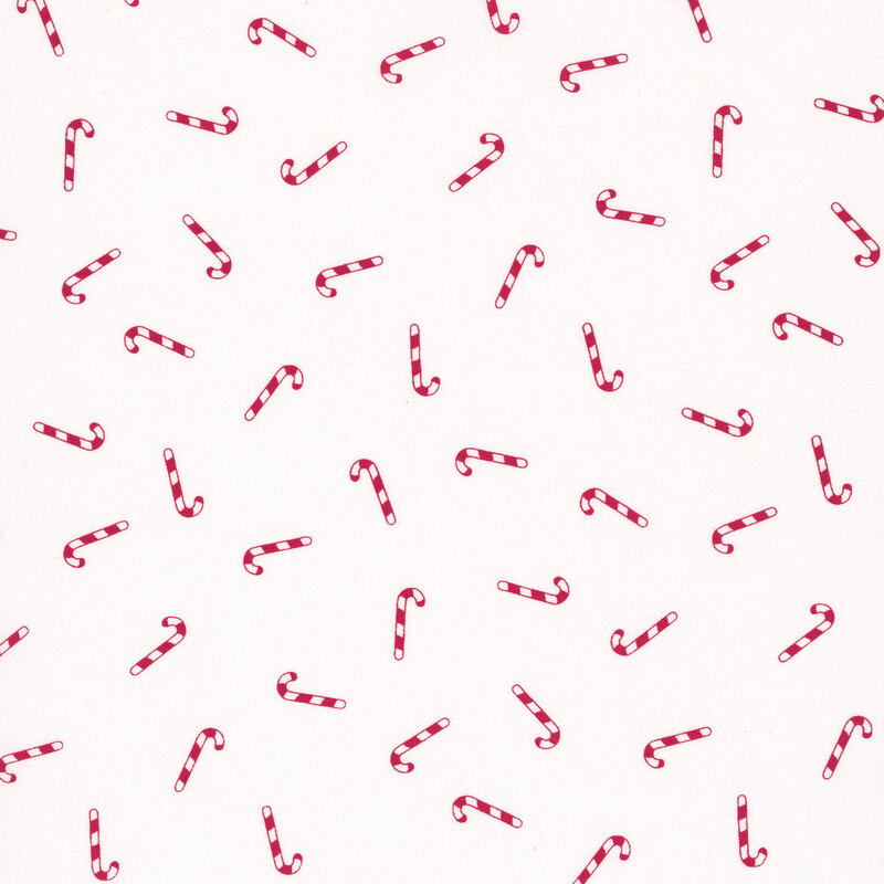 snow white fabric tossed with white and red candy canes