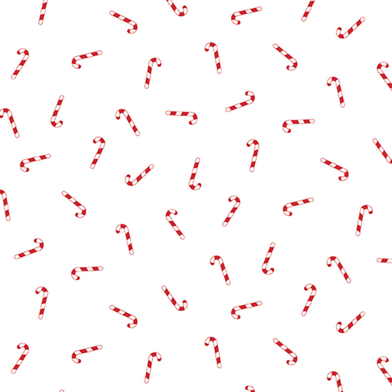 snow white fabric tossed with white and red candy canes