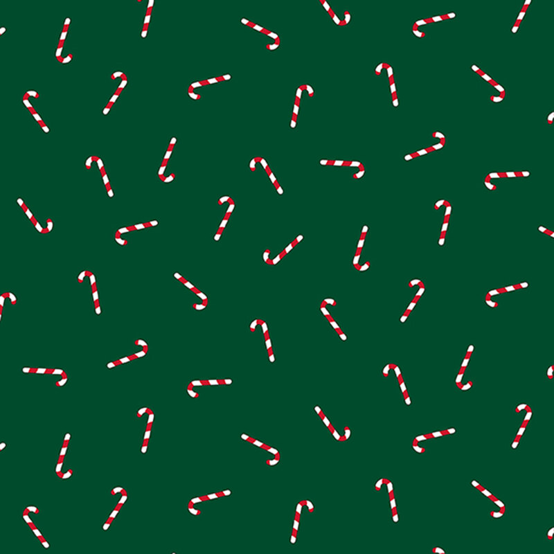 dark green fabric tossed with white and red candy canes