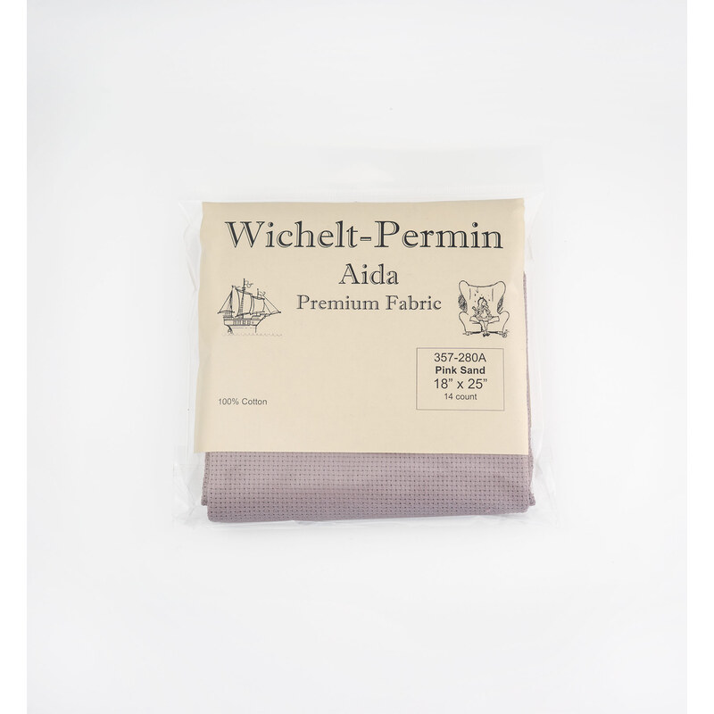 Wichelt 14ct Aida in the color Pink Sand with packaging. 