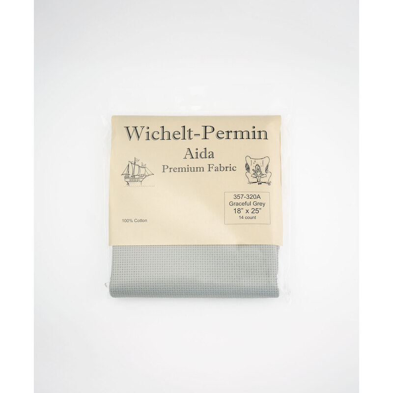 Wichelt 14ct Aida in the color Graceful Gray with packaging. 