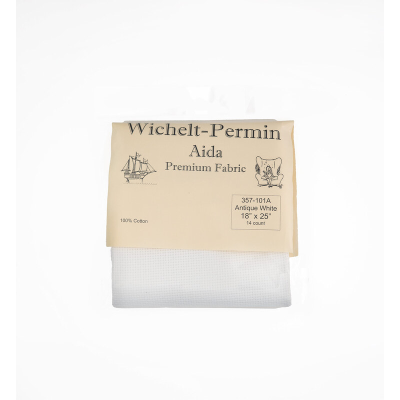 Wichelt 14ct Aida in the color Antique White with packaging. 