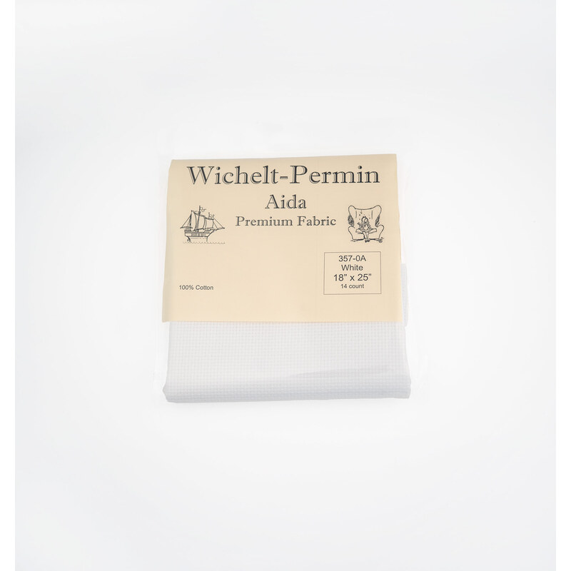 Wichelt 14ct Aida in the color White with packaging. 