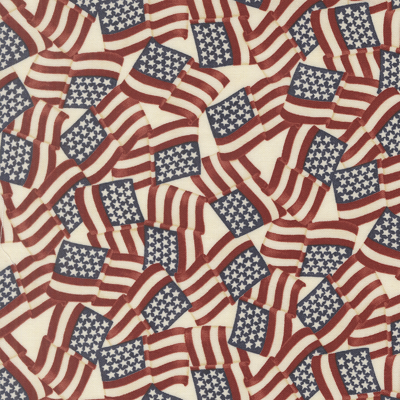 Cream fabric with a dense pattern of American flags