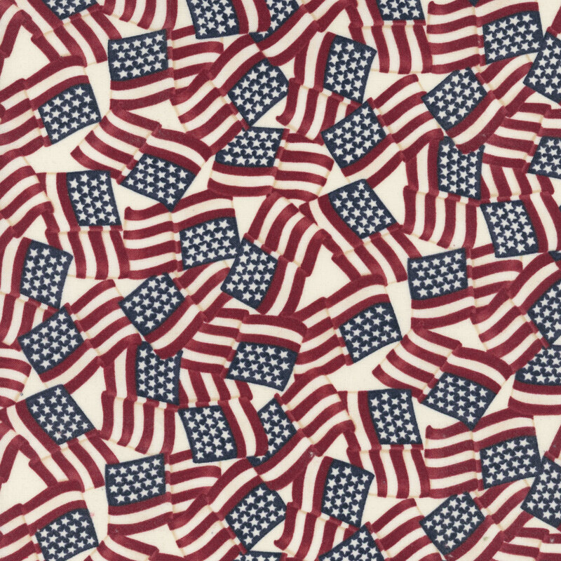 Cream fabric with a dense pattern of American flags