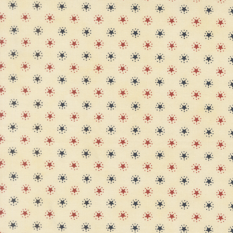 Cream fabric with an evenly spaced pattern of black and red stars.