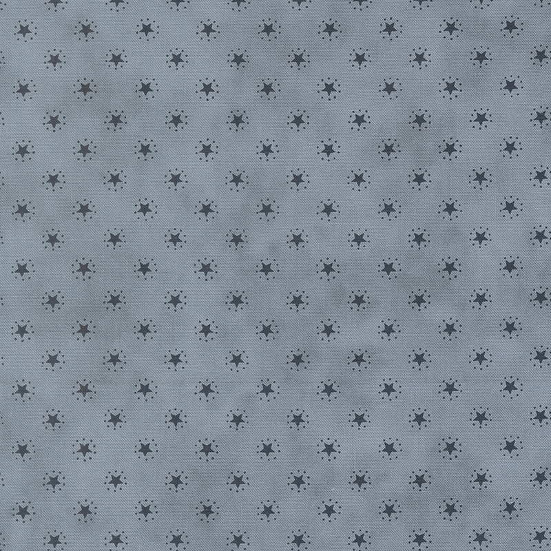 Steel blue fabric with an evenly spaced pattern of navy blue stars.