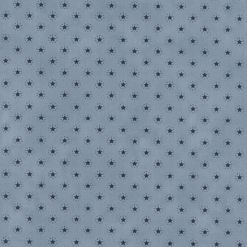 Steel blue fabric with an evenly spaced pattern of navy blue stars.