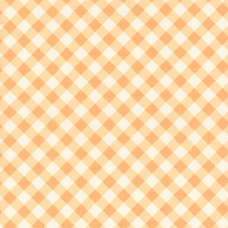 Fabric with a diagonal cream and apricot orange gingham design.