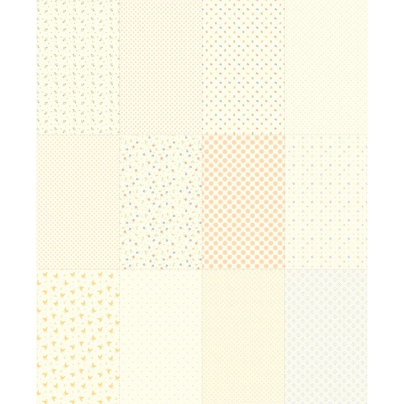 A cream-colored panel with 12 different swatches of various fabrics.