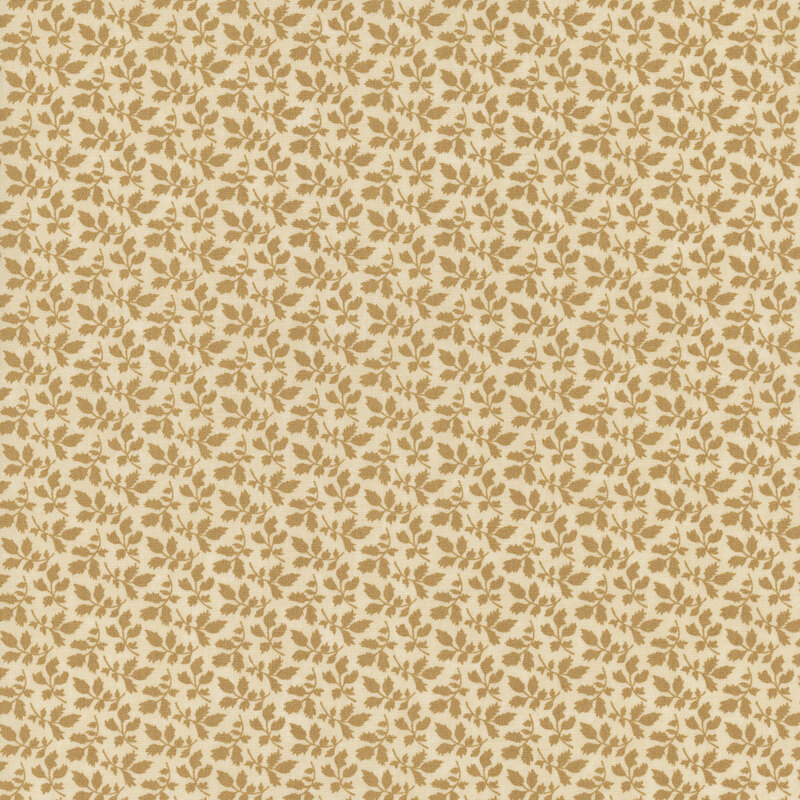 A mottled tan fabric with tonal leaf clusters. 