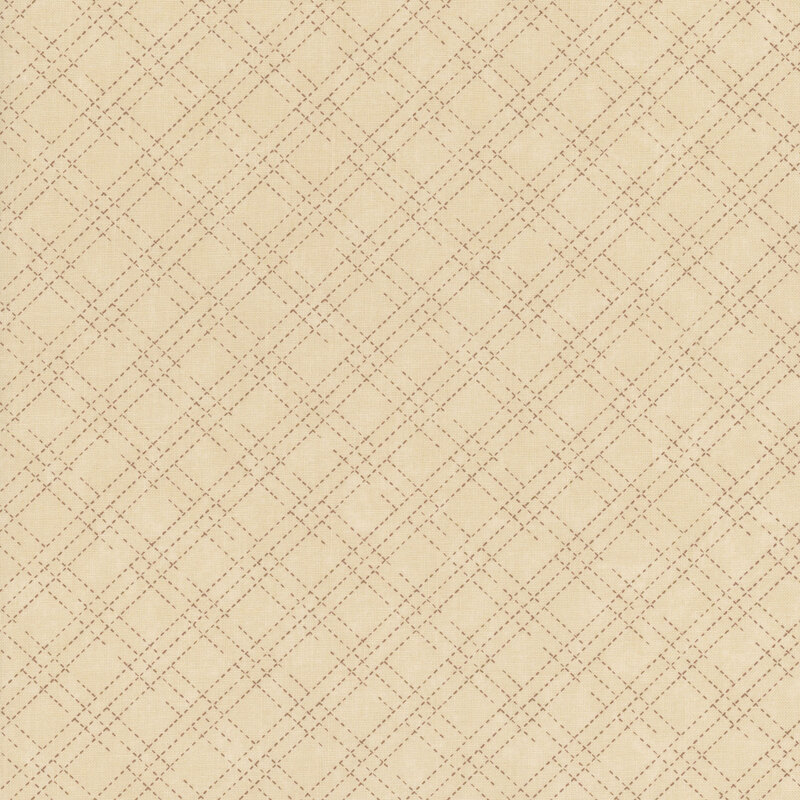 A mottled beige fabric with a tonal stitched plaid design. 