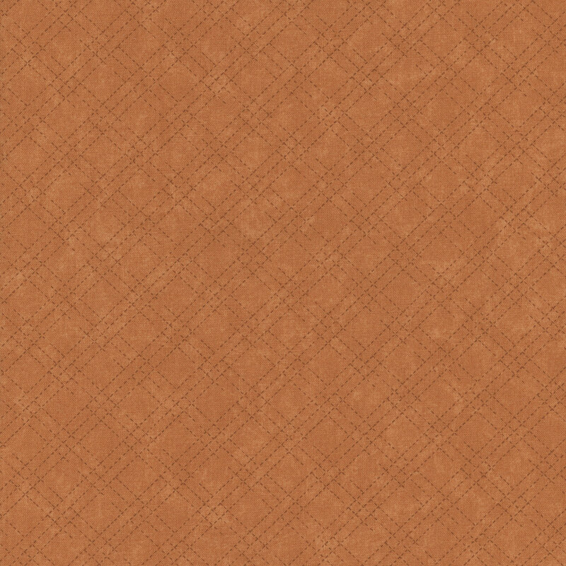A mottled pumpkin orange fabric with a tonal stitched plaid design. 