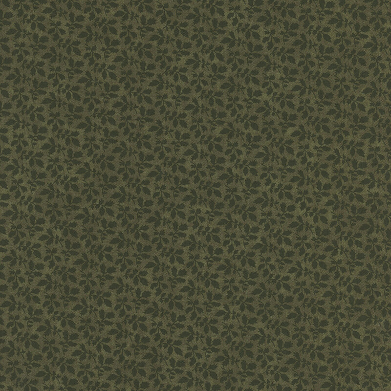 A mottled grass green fabric with tonal leaf clusters. 