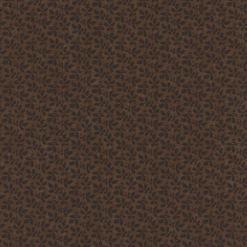 A mottled earthy brown fabric with tonal leaf clusters. 