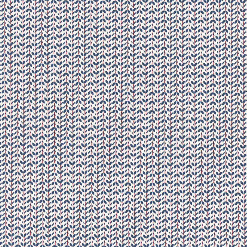 cloud white fabric packed with red vines attached to navy leaves