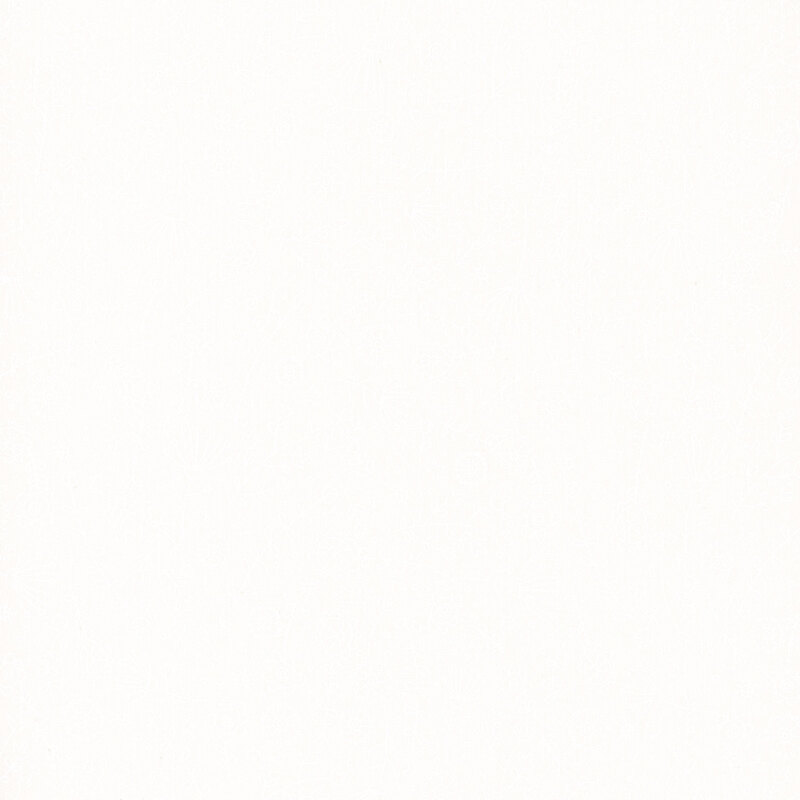 White on white fabric featuring the outlines of tossed stars, dots, and florals.