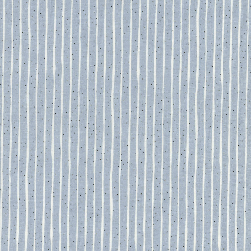 faded denim blue fabric featuring white pinstripes and navy pindots