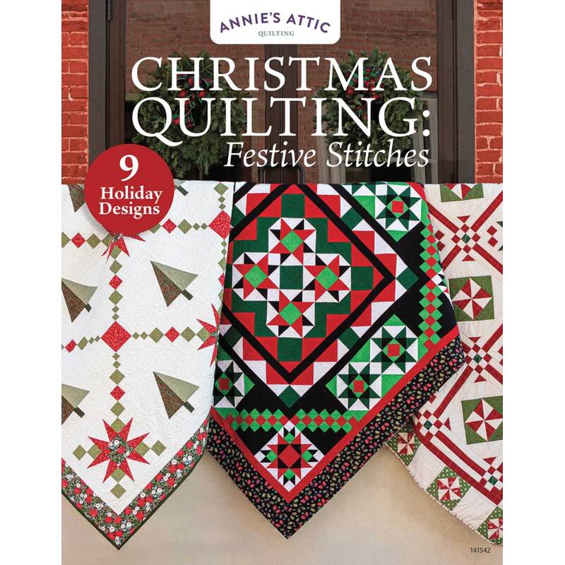 The front of the Christmas Quilting: Festive Stitches book by Annie's Attic Quilting.