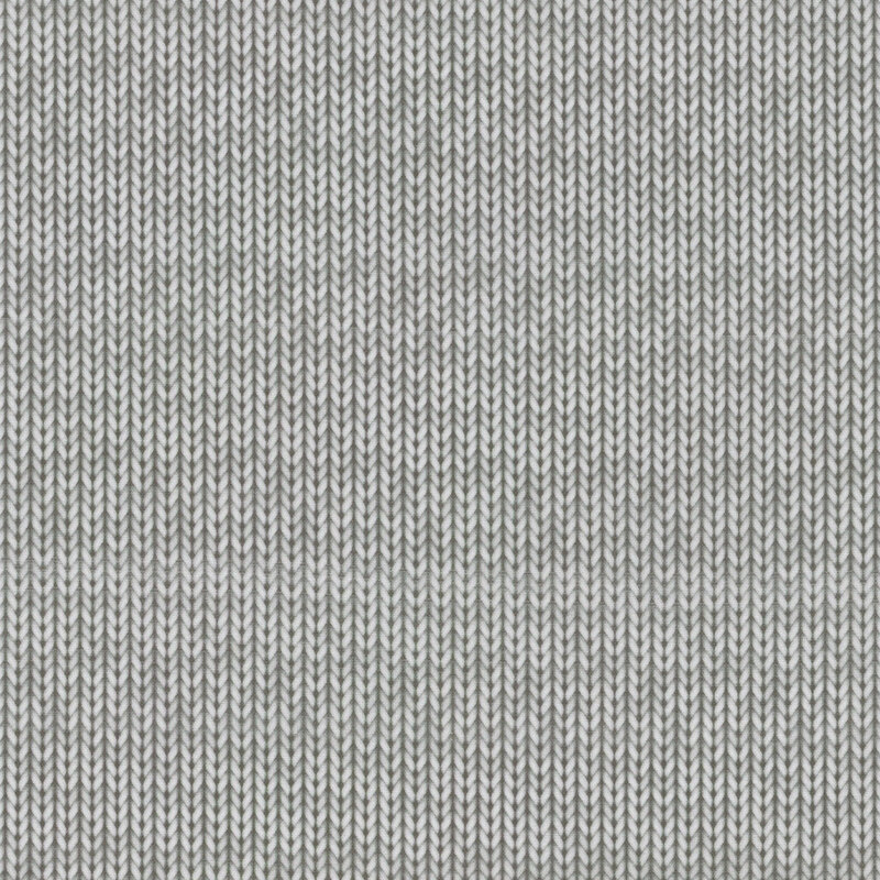 Cool gray fabric with a print that resembles knitted stitches.