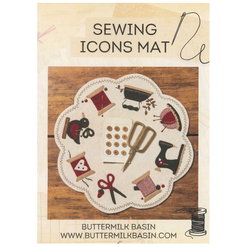 Front cover of pattern, showing the completed project on a rustic wood surface.