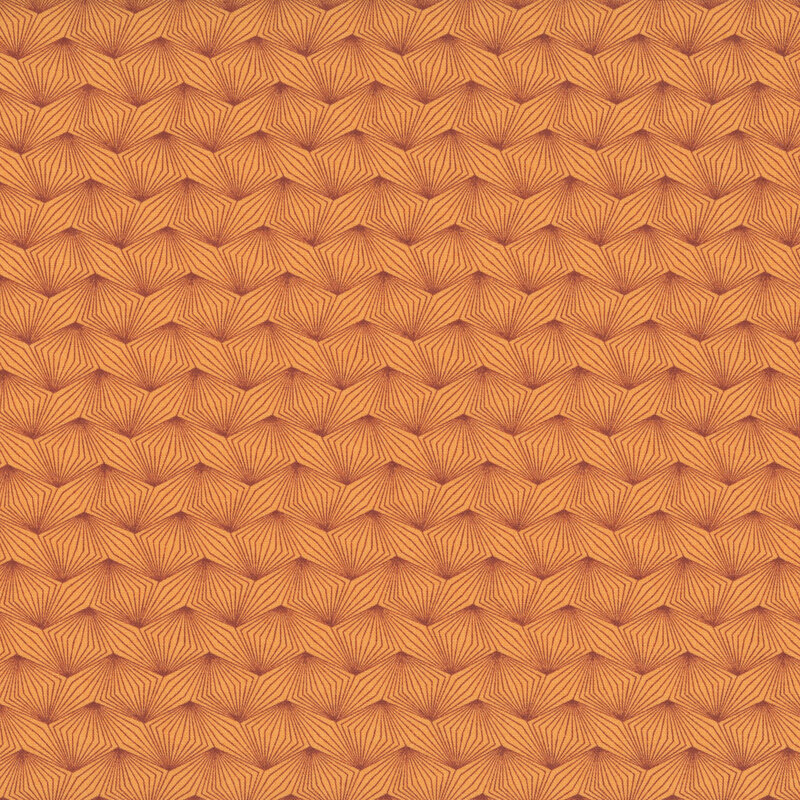 Orange fabric with an abstract geometric pumpkin pattern.