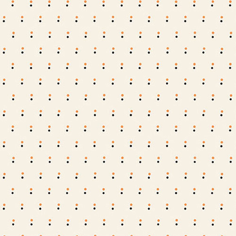 Cream fabric with a pattern of evenly spaced dots in black and orange.