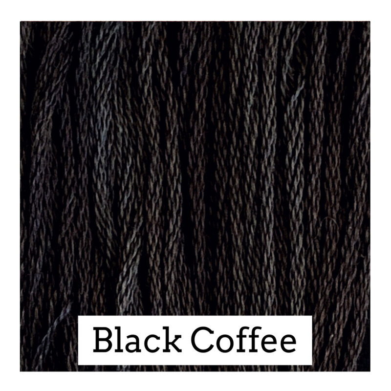 A soft black swatch of Classic Colorworks floss. 
