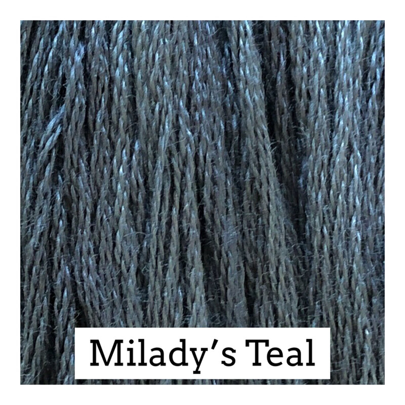 A steel blue swatch of Classic Colorworks floss. 