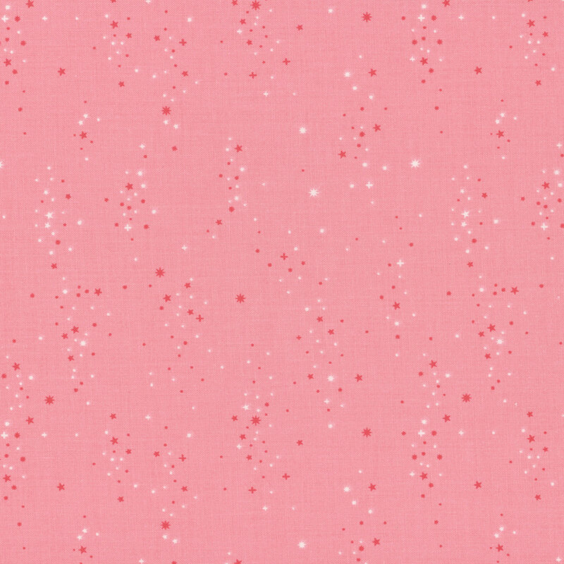 Pink fabric with a scattered pattern of small dark pink and white star clusters.