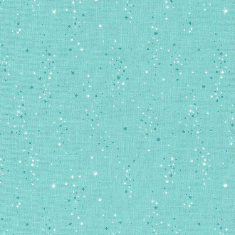 Aqua fabric with a scattered pattern of small dark aqua and white star clusters.