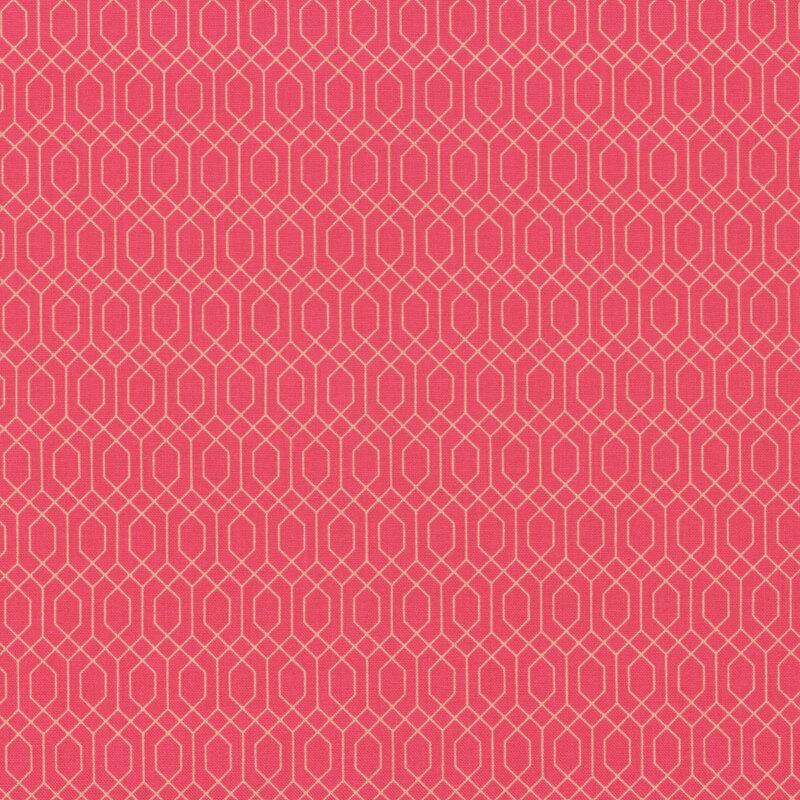 Hot pink fabric with a geometric lattice pattern.