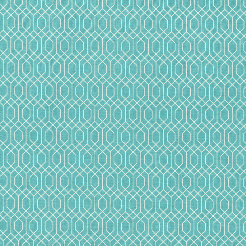Aqua blue fabric with a lattice pattern