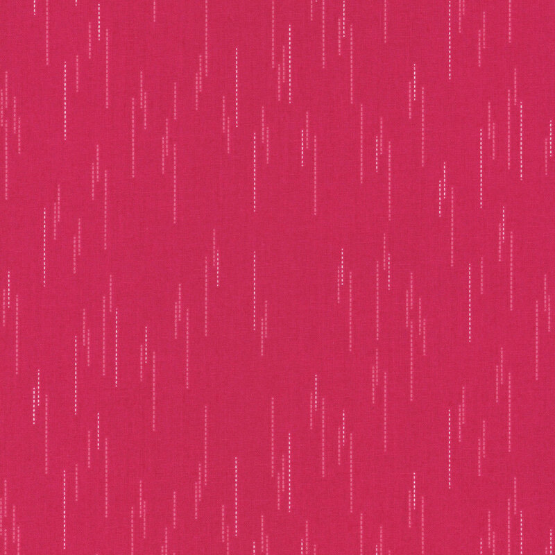 Rose red fabric with a pattern of spaced apart dotted lines.