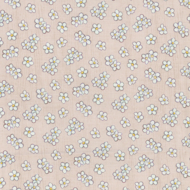 White daisies tossed on a textured faded purple background.