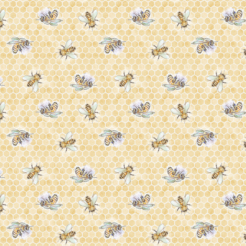Large honey bees tossed on a background of yellow honeycomb.