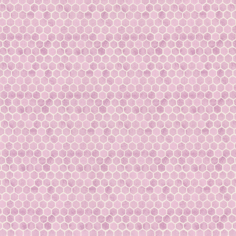 mottled mauve fabric with a white geometric honeycomb pattern.