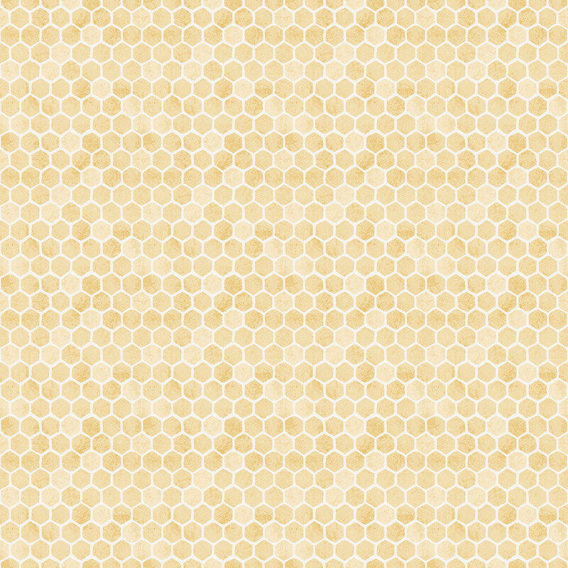mottled yellow fabric with a geometric honeycomb pattern.