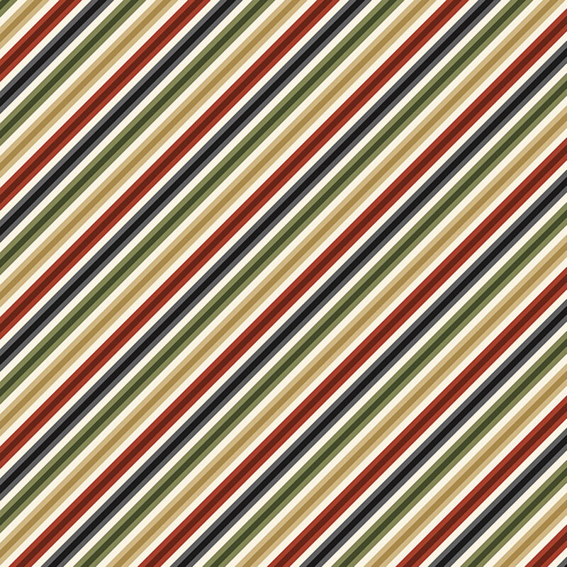 Cream fabric with diagonal, two-toned beige, red, navy, and green stripes. 