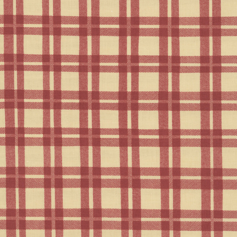 Cream fabric with a crimson plaid pattern.