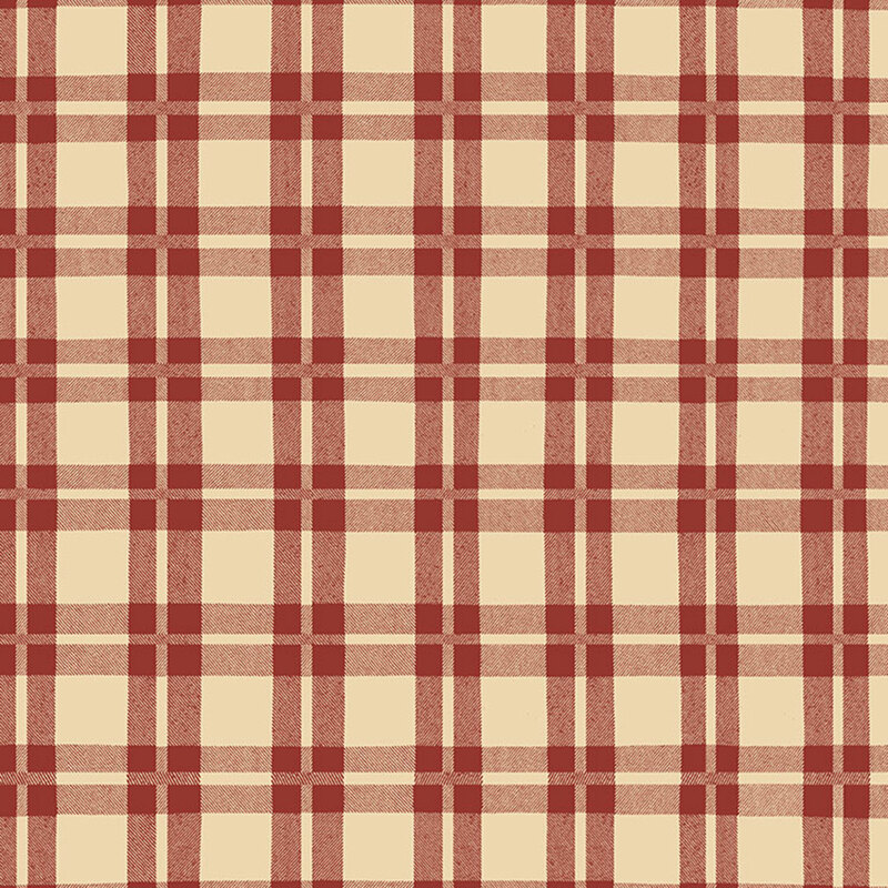 Cream fabric with a crimson plaid pattern.