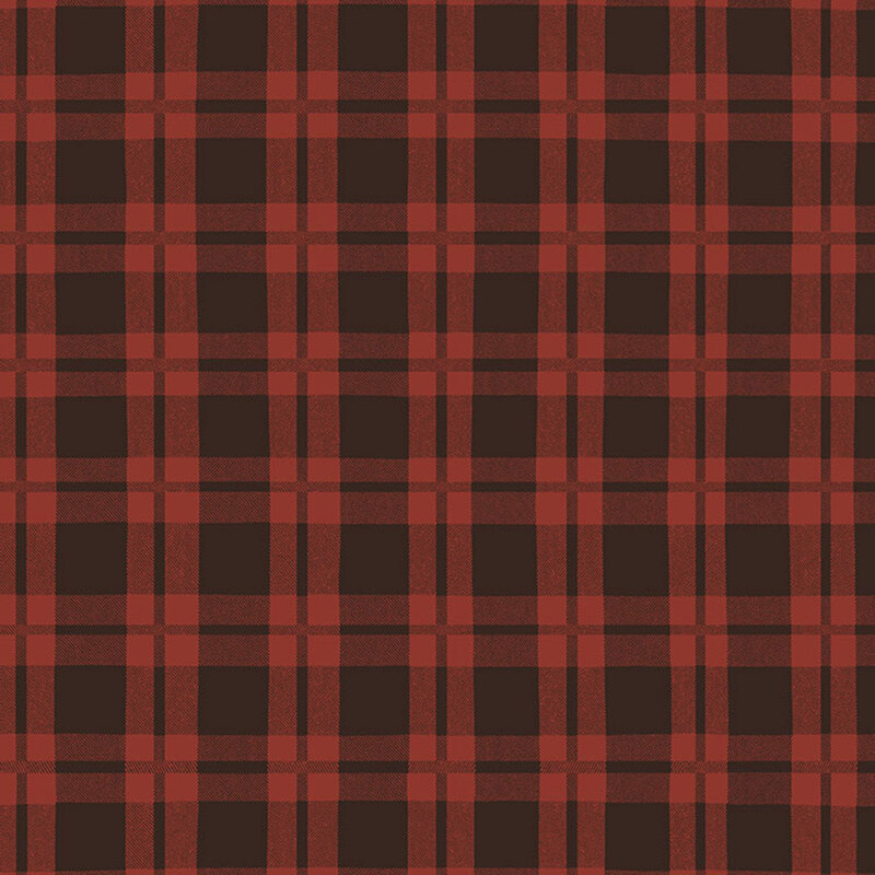 Crimson fabric with a black plaid pattern. 